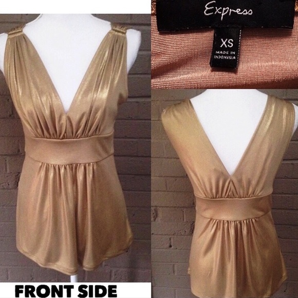 EXPRESS Gold Sleeveless Plunging V-Neck Tank Top - Picture 2 of 4